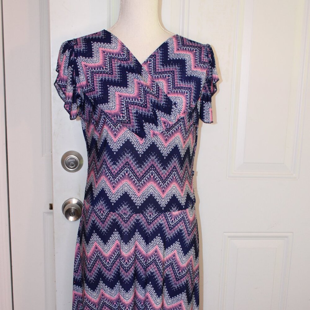 YUNA Knit Dress, Blue Dusty Pink Sparkles Flutter Sleeves, Size L/XL, - Picture 2 of 8